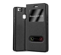 cadorabo Coque pour Huawei P9 Lite en Noir COMÈTE - Housse Protection avec Stand Horizontal et Deux Fenêtres - Portefeuille Etui Poche Folio Case Cover