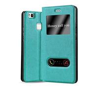 cadorabo Coque pour Huawei P9 Lite en Turquoise Menthe - Housse Protection avec Stand Horizontal et Deux Fenêtres - Portefeuille Etui Poche Folio Case Cover