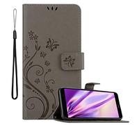 cadorabo Coque pour Huawei Y6 Prime 2018/Honor 7a en Gris Floral - Housse Protection en Design de Fleur -Magnétique, Stand Horizontal et 3 Fentes Cartes - Portefeuille Etui Poche Folio Case Cover