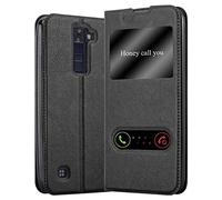 cadorabo Coque pour LG K8 2016 en Noir COMÈTE - Housse Protection avec Stand Horizontal et Deux Fenêtres - Portefeuille Etui Poche Folio Case Cover