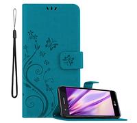 cadorabo Coque pour LG K8 2017 EU en Bleu Floral - Housse Protection en Design de Fleur avec Fermoire Magnétique, Stand Horizontal et 3 Fentes Cartes - Portefeuille Etui Poche Folio Case Cover
