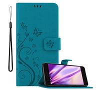 cadorabo Coque pour LG K8 2018 en Bleu Floral - Housse Protection en Design de Fleur avec Fermoire Magnétique, Stand Horizontal et 3 Fentes Cartes - Portefeuille Etui Poche Folio Case Cover