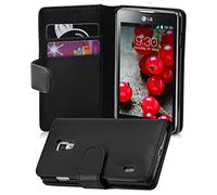 cadorabo Coque pour LG Optimus L7 II en Noir DE Jais - Housse Protection en Similicuir Structuré avec Stand Horizontal et Fente Carte - Portefeuille Etui Poche Folio Case Cover