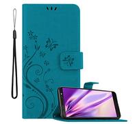 cadorabo Coque pour Motorola Moto G6 Plus en Bleu Floral - Housse Protection en Design de Fleur -Magnétique, Stand Horizontal et 3 Fentes Cartes - Portefeuille Etui Poche Folio Case Cover