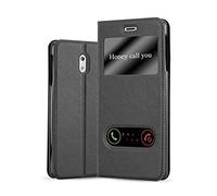 cadorabo Coque pour Nokia 3 2017 en Noir COMÈTE - Housse Protection avec Stand Horizontal et Deux Fenêtres - Portefeuille Etui Poche Folio Case Cover