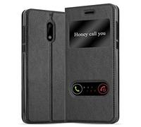 cadorabo Coque pour Nokia 6 2017 en Noir COMÈTE - Housse Protection avec Stand Horizontal et Deux Fenêtres - Portefeuille Etui Poche Folio Case Cover