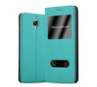 cadorabo Coque pour OnePlus 3 / 3T en Turquoise Menthe - Housse Protection avec Stand Horizontal et Deux Fenêtres - Portefeuille Etui Poche Folio Case Cover