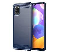 cadorabo Coque pour Samsung Galaxy A31 en Bleu BROSSÉ - Coque de Téléphone Portable en Silicone TPU en Fibre Optique de Carbone en Acier Inoxydable - Coque de Protection Etui Souple Ultra Mince
