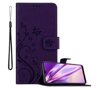 cadorabo Coque pour Samsung Galaxy A40 / A40s en Lilas FONCÉ Floral - Housse Protection en Design de Fleur -Magnétique, Stand Horizontal et 3 Fentes Cartes - Portefeuille Etui Poche Folio Case Cover