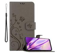 cadorabo Coque pour Samsung Galaxy A50 en Gris Floral - Housse Protection en Design de Fleur avec Fermoire Magnétique, Stand Horizontal et 3 Fentes Cartes - Portefeuille Etui Poche Folio Case Cover