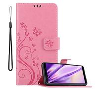 cadorabo Coque pour Samsung Galaxy A7 2018 en Rose Floral - Housse Protection en Design de Fleur -Magnétique, Stand Horizontal et 3 Fentes Cartes - Portefeuille Etui Poche Folio Case Cover