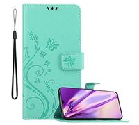cadorabo Coque pour Samsung Galaxy A70 en Turquoise Floral - Housse Protection en Design de Fleur -Magnétique, Stand Horizontal et 3 Fentes Cartes - Portefeuille Etui Poche Folio Case Cover