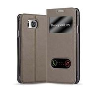 cadorabo Coque pour Samsung Galaxy Alpha en Marron Pierre - Housse Protection avec Stand Horizontal et Deux Fenêtres - Portefeuille Etui Poche Folio Case Cover