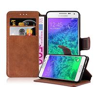 Cadorabo Coque pour Samsung Galaxy Alpha, Orange Mat Design Retro Housse de Protection Portefeuille Etui Case Cover pour Samsung Galaxy Alpha - Stand Horizontal et Fente pour Carte Poche Folio
