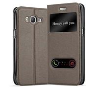 cadorabo Coque pour Samsung Galaxy Grand Prime en Marron Pierre - Housse Protection avec Stand Horizontal et Deux Fenêtres - Portefeuille Etui Poche Folio Case Cover