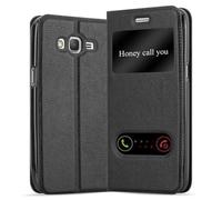 cadorabo Coque pour Samsung Galaxy Grand Prime en Noir COMÈTE - Housse Protection avec Stand Horizontal et Deux Fenêtres - Portefeuille Etui Poche Folio Case Cover