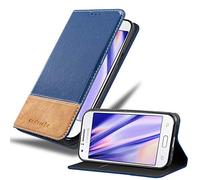 cadorabo Coque pour Samsung Galaxy J1 2015 en Bleu Brun - Housse Protection avec Fermoire Magnétique, Stand Horizontal et Fente Carte - Portefeuille Etui Poche Folio Case Cover