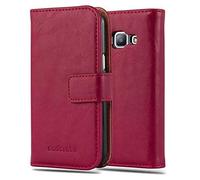 cadorabo Coque pour Samsung Galaxy J1 2015 en Rouge Cerise - Housse Protection avec Fermoire Magnétique, Stand Horizontal et Fente Carte - Portefeuille Etui Poche Folio Case Cover