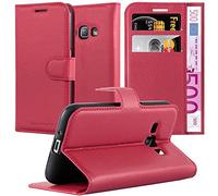 cadorabo Coque pour Samsung Galaxy J1 2015 en Rouge Cerise - Housse Protection avec Fermoire Magnétique, Stand Horizontal et Fente Carte - Portefeuille Etui Poche Folio Case Cover
