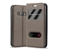 cadorabo Coque pour Samsung Galaxy J1 2016 en Marron Pierre - Housse Protection avec Stand Horizontal et Deux Fenêtres - Portefeuille Etui Poche Folio Case Cover