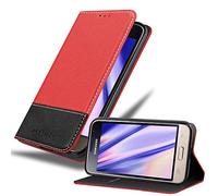 cadorabo Coque pour Samsung Galaxy J1 2016 en Rouge Noir - Housse Protection avec Fermoire Magnétique, Stand Horizontal et Fente Carte - Portefeuille Etui Poche Folio Case Cover