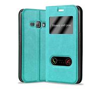 cadorabo Coque pour Samsung Galaxy J1 2016 en Turquoise Menthe - Housse Protection avec Stand Horizontal et Deux Fenêtres - Portefeuille Etui Poche Folio Case Cover