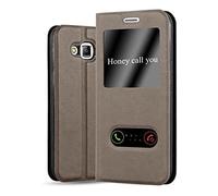 cadorabo Coque pour Samsung Galaxy J5 2015 en Marron Pierre - Housse Protection avec Stand Horizontal et Deux Fenêtres - Portefeuille Etui Poche Folio Case Cover