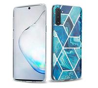 cadorabo Coque pour Samsung Galaxy Note 10 en Marbre Bleu Vague no.13 - Housse Protection en Silicone TPU en Motif Mosaïque - Ultra Slim Fin Gel Case Cover Bumper