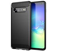 cadorabo Coque pour Samsung Galaxy S10 Plus en Noir BROSSÉ - Coque de Téléphone Portable en Silicone TPU en Fibre Optique de Carbone en Acier Inoxydable - Coque de Protection Etui Souple Ultra Mince