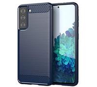 cadorabo Coque pour Samsung Galaxy S21 FE en Bleu BROSSÉ - Coque de Téléphone Portable en Silicone TPU en Fibre Optique de Carbone en Acier Inoxydable - Coque de Protection Etui Souple Ultra Mince