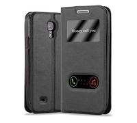 cadorabo Coque pour Samsung Galaxy S4 Mini en Noir COMÈTE - Housse Protection avec Stand Horizontal et Deux Fenêtres - Portefeuille Etui Poche Folio Case Cover