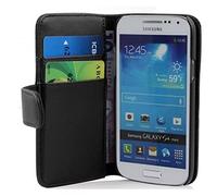 cadorabo Coque pour Samsung Galaxy S4 Mini en Noir DE Jais - Housse Protection en Similicuir Lisse avec Stand Horizontal et Fente Carte - Portefeuille Etui Poche Folio Case Cover