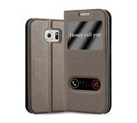 cadorabo Coque pour Samsung Galaxy S6 Edge en Marron Pierre - Housse Protection avec Stand Horizontal et Deux Fenêtres - Portefeuille Etui Poche Folio Case Cover