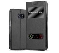 cadorabo Coque pour Samsung Galaxy S7 Edge en Noir COMÈTE - Housse Protection avec Stand Horizontal et Deux Fenêtres - Portefeuille Etui Poche Folio Case Cover