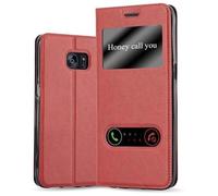 cadorabo Coque pour Samsung Galaxy S7 Edge en Rouge Safran - Housse Protection avec Stand Horizontal et Deux Fenêtres - Portefeuille Etui Poche Folio Case Cover