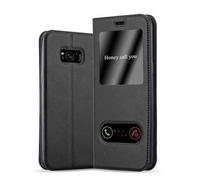 cadorabo Coque pour Samsung Galaxy S8 en Noir COMÈTE - Housse Protection avec Stand Horizontal et Deux Fenêtres - Portefeuille Etui Poche Folio Case Cover