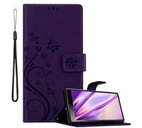 Cadorabo Coque pour Sony Xperia 10 / Xperia XA3 en LILAS FONCÉ FLORAL - Housse Protection en Design de Fleur -Magnétique, Stand Horizontal et 3 Fentes Cartes - Portefeuille Etui Poche Folio Case Cover