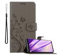 cadorabo Coque pour Sony Xperia 5 en Gris Floral - Housse Protection en Design de Fleur avec Fermoire Magnétique, Stand Horizontal et 3 Fentes Cartes - Portefeuille Etui Poche Folio Case Cover