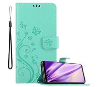 cadorabo Coque pour Sony Xperia 5 en Turquoise Floral - Housse Protection en Design de Fleur avec Fermoire Magnétique, Stand Horizontal et 3 Fentes Cartes - Portefeuille Etui Poche Folio Case Cover