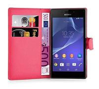 cadorabo Coque pour Sony Xperia M2 en Rouge Cerise - Housse Protection avec Fermoire Magnétique, Stand Horizontal et Fente Carte - Portefeuille Etui Poche Folio Case Cover