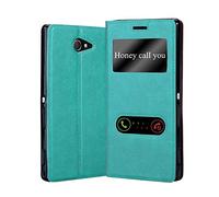 cadorabo Coque pour Sony Xperia M2 / M2 Aqua en Turquoise Menthe - Housse Protection avec Stand Horizontal et Deux Fenêtres - Portefeuille Etui Poche Folio Case Cover