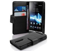 cadorabo Coque pour Sony Xperia S en Noir DE Jais - Housse Protection en Similicuir Structuré avec Stand Horizontal et Fente Carte - Portefeuille Etui Poche Folio Case Cover