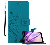 cadorabo Coque pour Sony Xperia XZ2 en Bleu Floral - Housse Protection en Design de Fleur avec Fermoire Magnétique, Stand Horizontal et 3 Fentes Cartes - Portefeuille Etui Poche Folio Case Cover