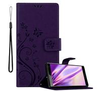 cadorabo Coque pour Sony Xperia XZ2 en Lilas FONCÉ Floral - Housse Protection en Design de Fleur -Magnétique, Stand Horizontal et 3 Fentes Cartes - Portefeuille Etui Poche Folio Case Cover