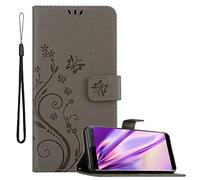 cadorabo Coque pour Sony Xperia Xz3 en Gris Floral - Housse Protection en Design de Fleur avec Fermoire Magnétique, Stand Horizontal et 3 Fentes Cartes - Portefeuille Etui Poche Folio Case Cover