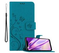 cadorabo Coque pour Xiaomi Pocophone F1 en Bleu Floral - Housse Protection en Design de Fleur avec Fermoire Magnétique, Stand Horizontal et 3 Fentes Cartes - Portefeuille Etui Poche Folio Case Cover