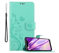 cadorabo Coque pour Xiaomi Pocophone F1 en Turquoise Floral - Housse Protection en Design de Fleur -Magnétique, Stand Horizontal et 3 Fentes Cartes - Portefeuille Etui Poche Folio Case Cover