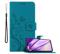 cadorabo Coque pour Xiaomi Redmi Note 8 en Bleu Floral - Housse Protection en Design de Fleur avec Fermoire Magnétique, Stand Horizontal et 3 Fentes Cartes - Portefeuille Etui Poche Folio Case Cover