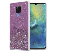 cadorabo Etui Compatible avec Le Huawei Mate 20 en Violet avec Paillettes - Housse de Protection en Silicone TPU Flexible avec Paillettes Scintillantes - Ultra Slim Back Case