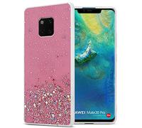 cadorabo Etui Compatible avec Le Huawei Mate 20 Pro en Rose avec Paillettes - Housse de Protection en Silicone TPU Flexible avec Paillettes Scintillantes - Ultra Slim Back Case